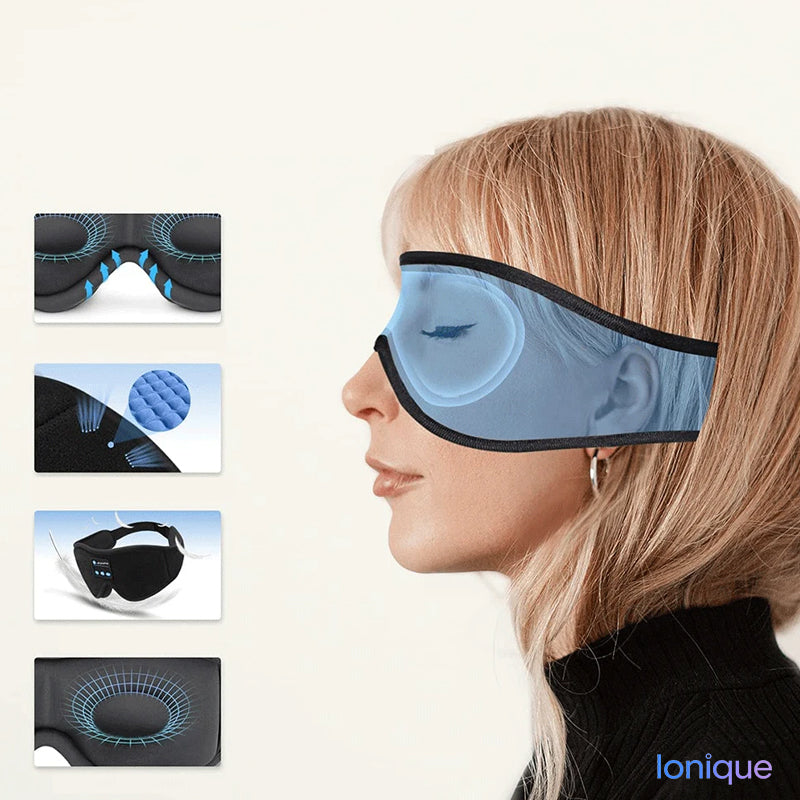 Máscara de Dormir 3D Ionique Bluetooth: Som Relaxante, Escuridão Total, Conforto Premium