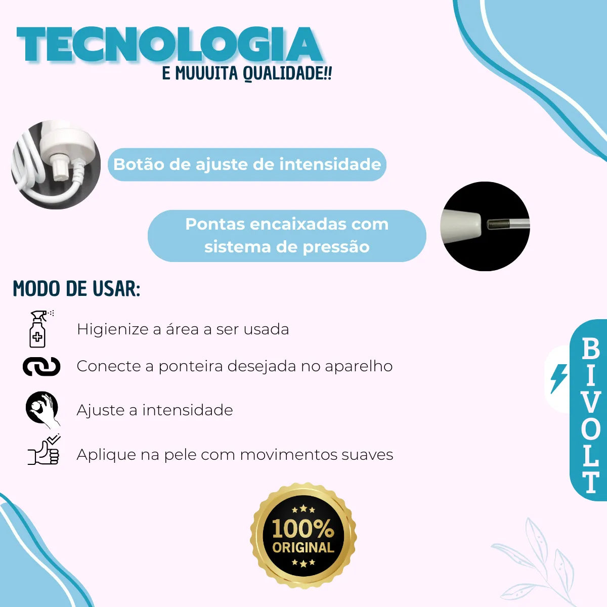 DermalGlow HF: Bastão de Alta Frequência com Eletrodos Neon Argônio Rosto & Cabelo